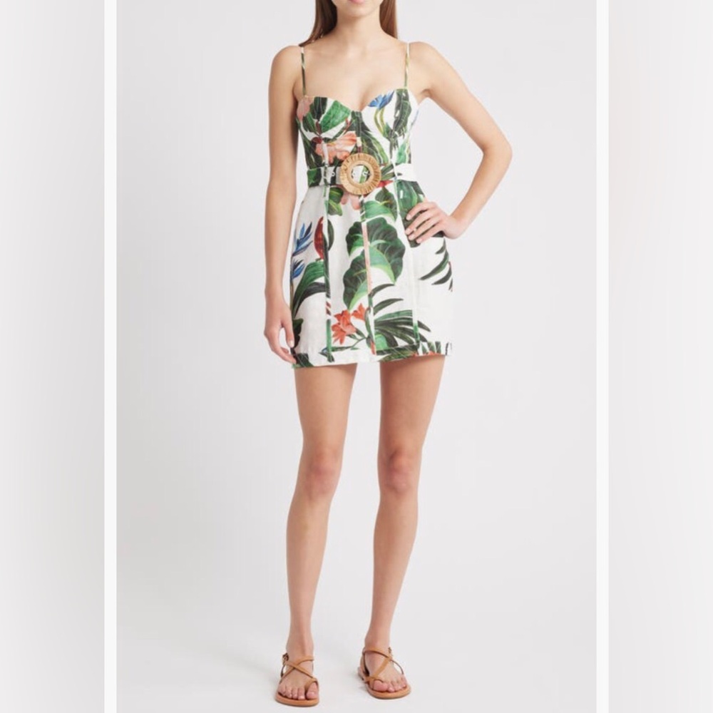 NWT $190 FARM Rio Midnight McCaw Fiesta Floral Linen Blend Mini Dress -X-Large!